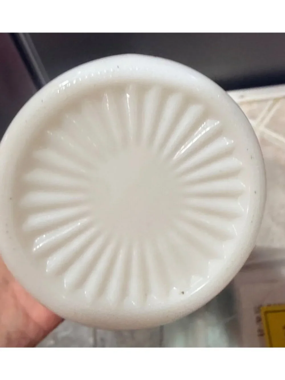 Vintage White Milk Glass Bud Vase With Geometric Starburst Pattern 9-Inch Tall